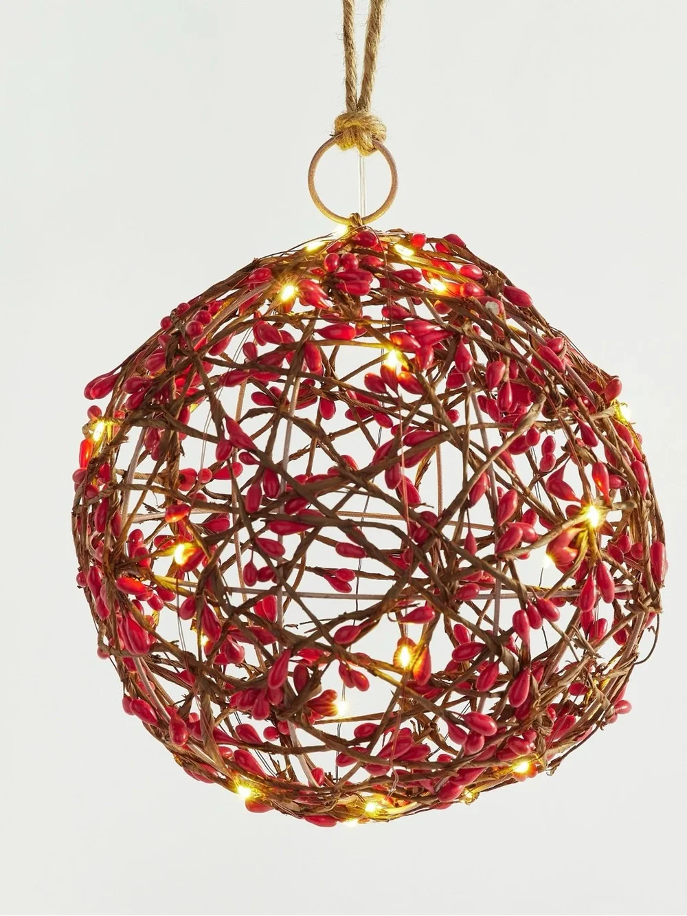 New Pottery Barn Lit Red Berry Orb/Ball Holiday Decor, Large
